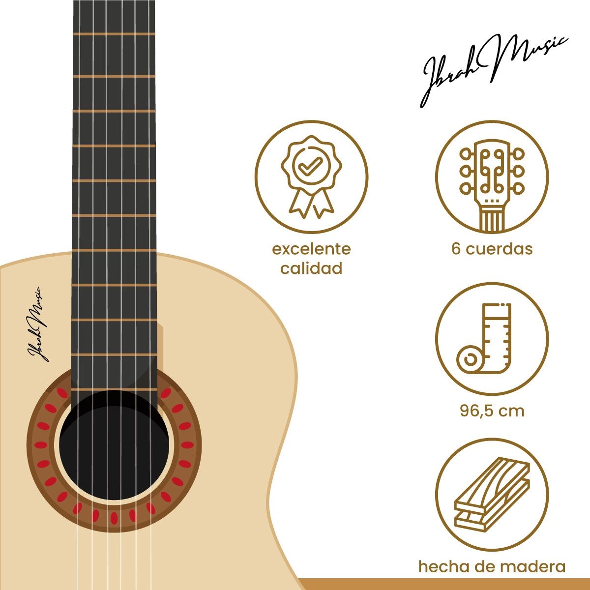 IBRAH - Guitarra Acústica Clásica Ibrah 39 Pulgadas Café + Funda