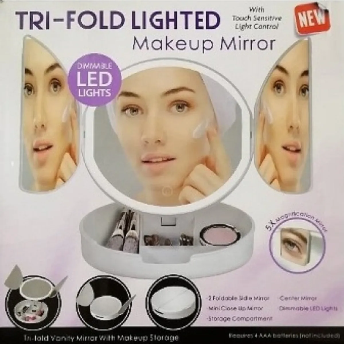 OEM - Espejo De Tocador Triple Con Almacenamiento Cosmético Blanco