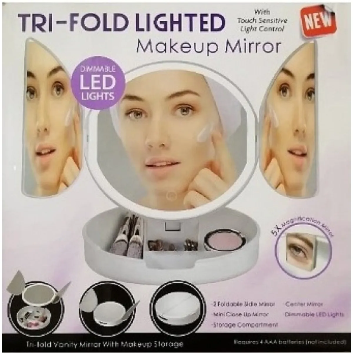 OEM - Espejo De Tocador Triple Con Almacenamiento Cosmético Blanco