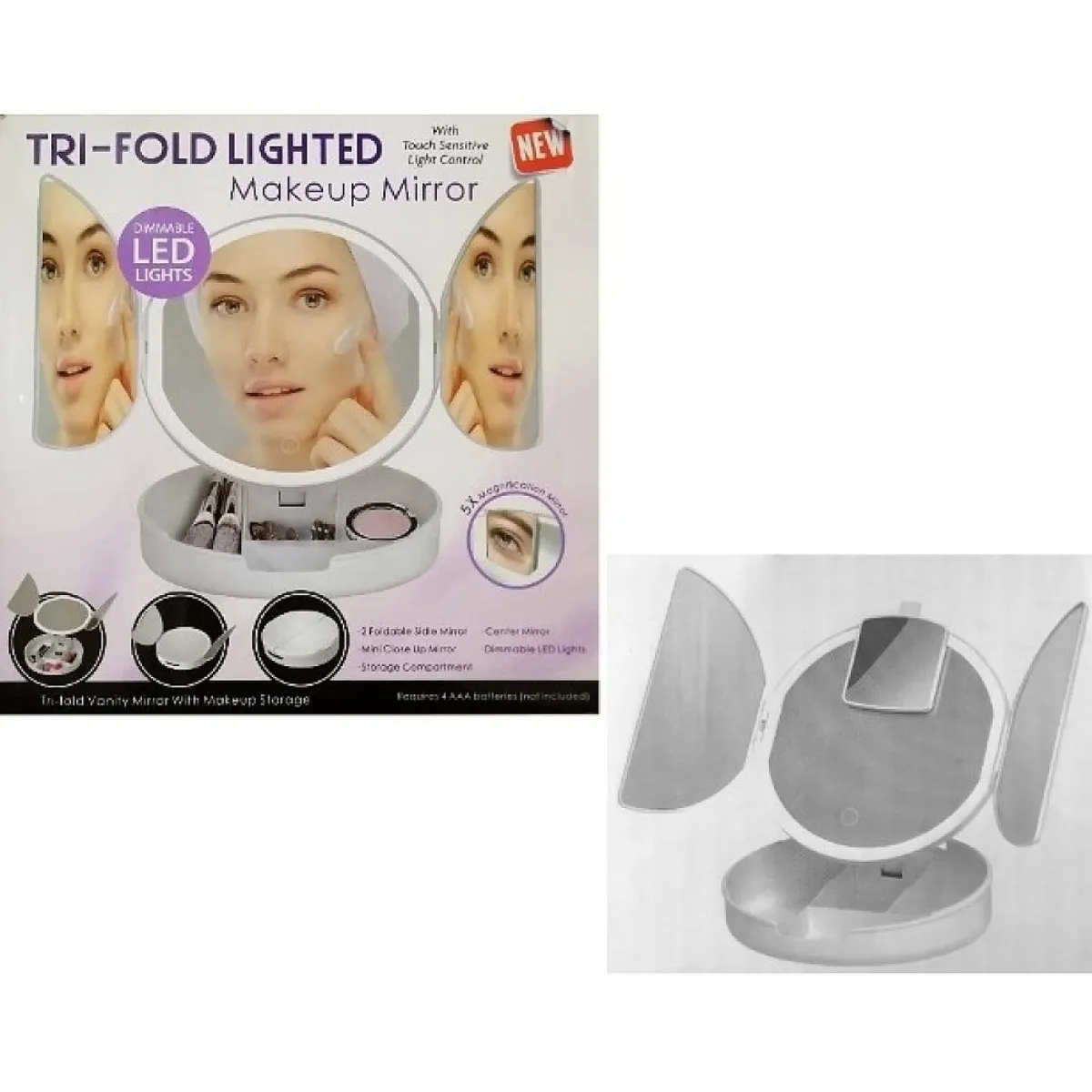 OEM - Espejo De Tocador Triple Con Almacenamiento Cosmético Blanco