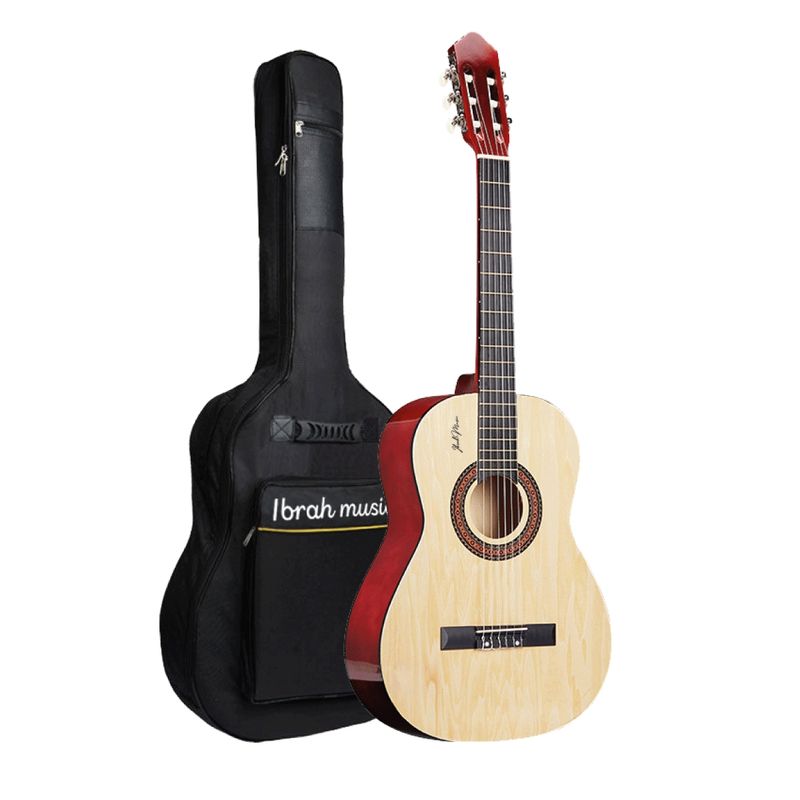 IBRAH - Guitarra Acústica Clásica Ibrah 39 Pulgadas Café + Funda.