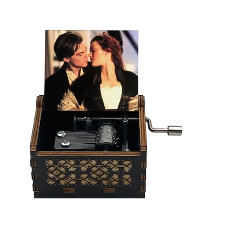 GENERICO - CAJA MUSICAL DE MADERA  CON MANIVELA TITANIC JACK AN ROSE