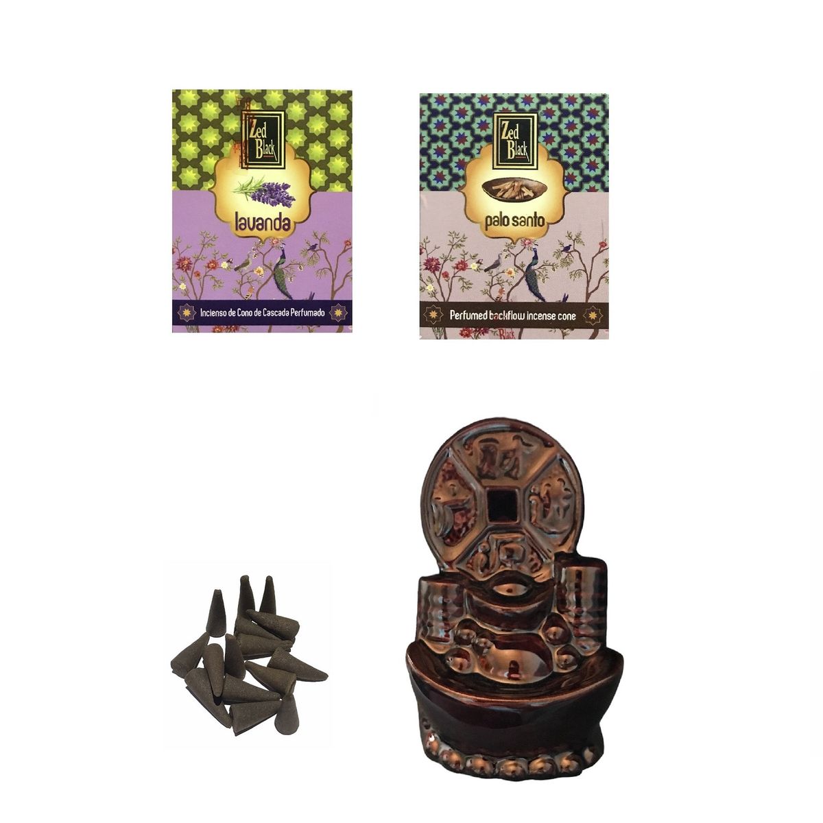 GENERICO - Cascada De Humo Moneda China Con Incienso Conos Lavanda Palo Santo