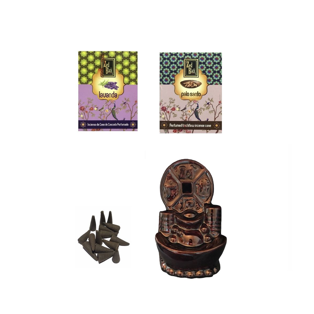 GENERICO - Cascada De Humo Moneda China Con Incienso Conos Lavanda Palo Santo