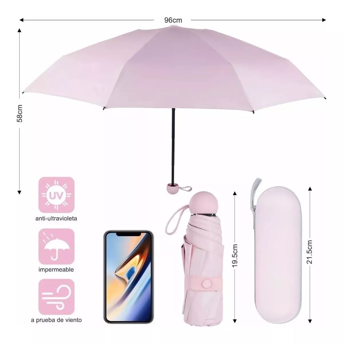 BLUEDREAMER - Mini paraguas de bolsillo Parasol plegable Protección UV