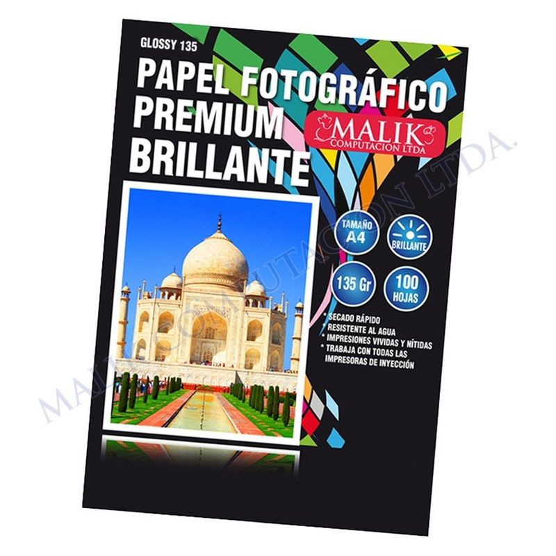 MALIK - Papel Glossy 135gm 100 hojas + 4 Tintas para Epson Etank L1110
