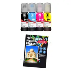 MALIK - Papel Glossy 135gm 100 hojas + 4 Tintas para Epson Etank L395