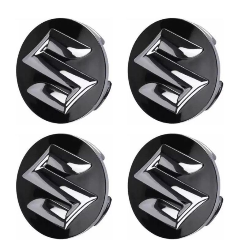 GENERICO - set X4 Tapa Centro SUZUKI Llanta Autos 56mm Negra Logo Plata