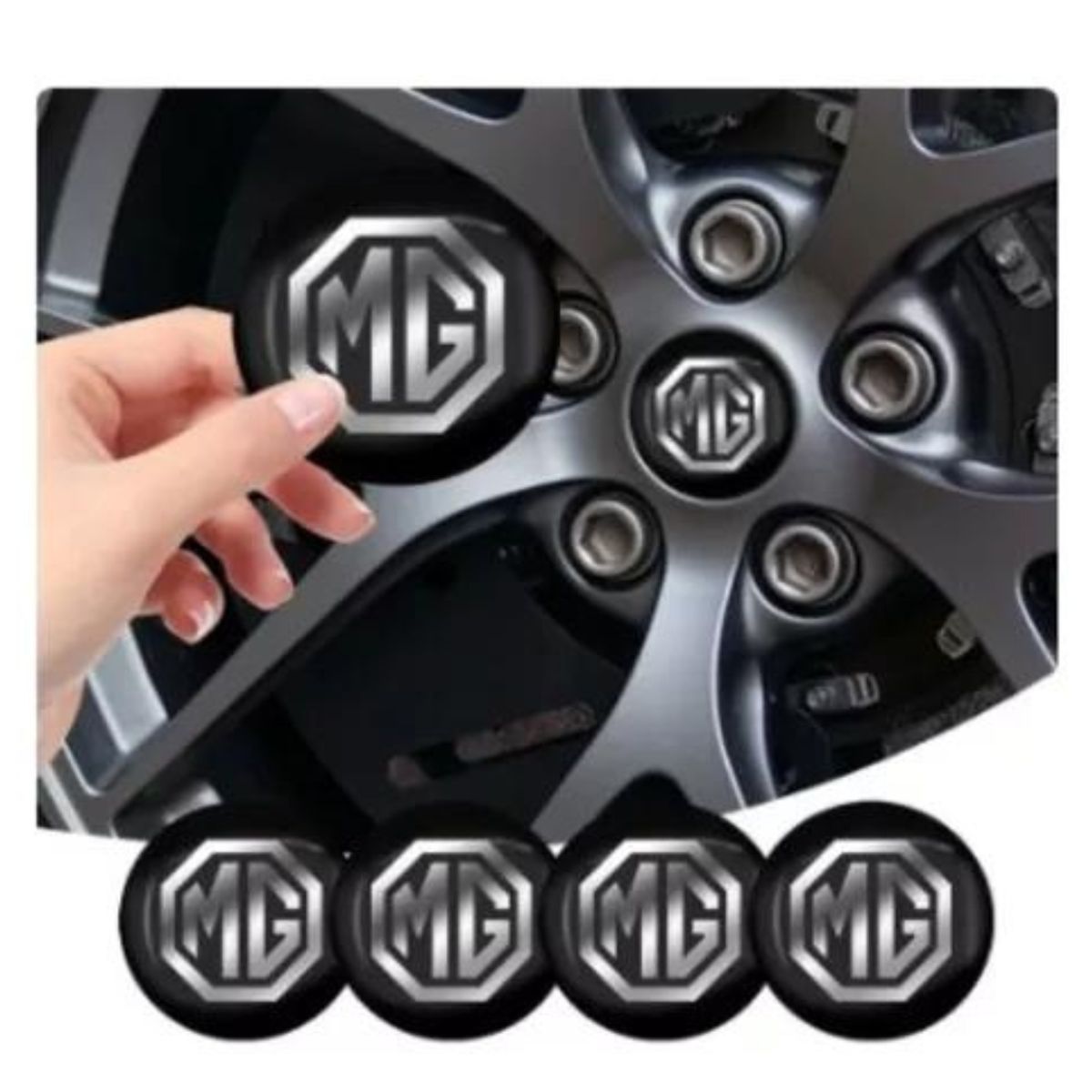 GENERICO - set X4 Tapa Centro MG Llanta Autos 56mm Negra Logo Plata