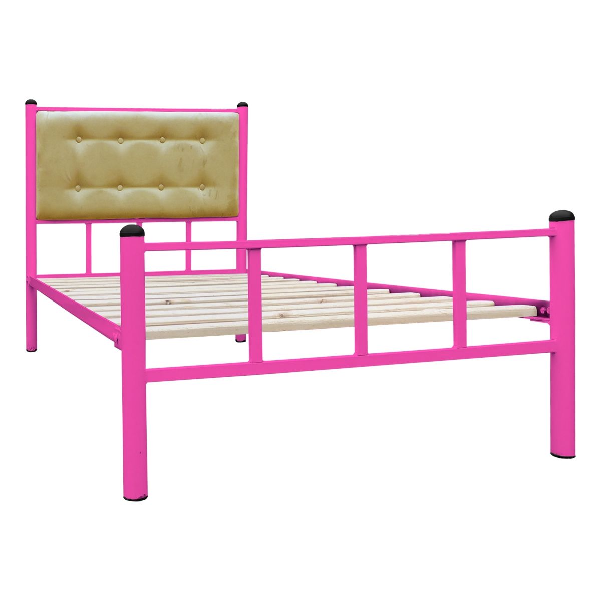 FUTONES Y MUEBLES - Cama Casual 1.5 Plaza Rosado/Camel.