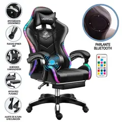 GENERICO - Silla Gamer Luz Rgb Parlante Reposapiés Masajeador Lumbar NEGRO.