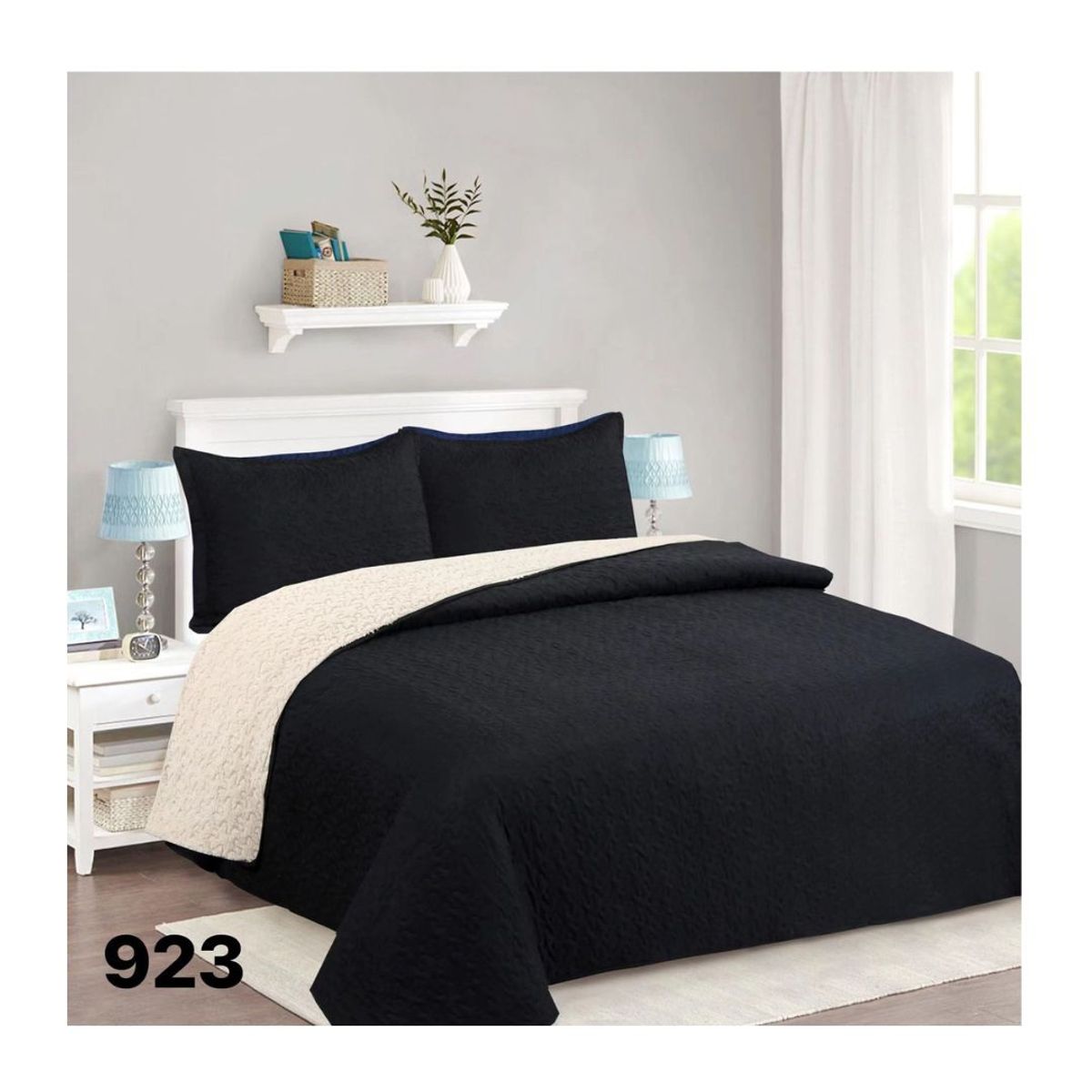 GENERICO - Cubrecama Quilt Sherpa King - Negro M923