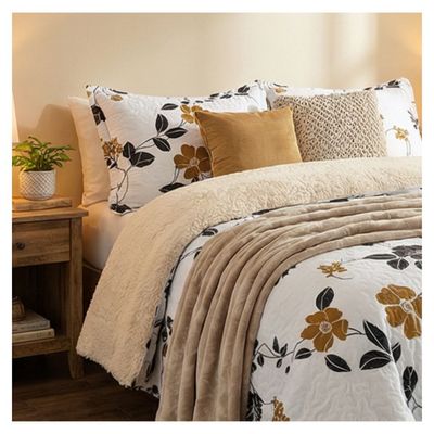 Imagen 2 del producto Cubrecama Sherpa King - Blanco Hojas Doradas M925