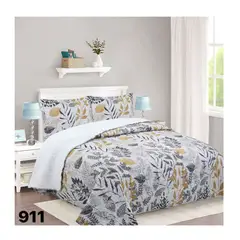 GENERICO - Cubrecama Quilt Sherpa King - Gris Claro Hojas M911