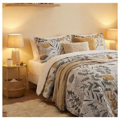 Imagen 2 del producto Cubrecama Sherpa King - Gris Claro Hojas M911