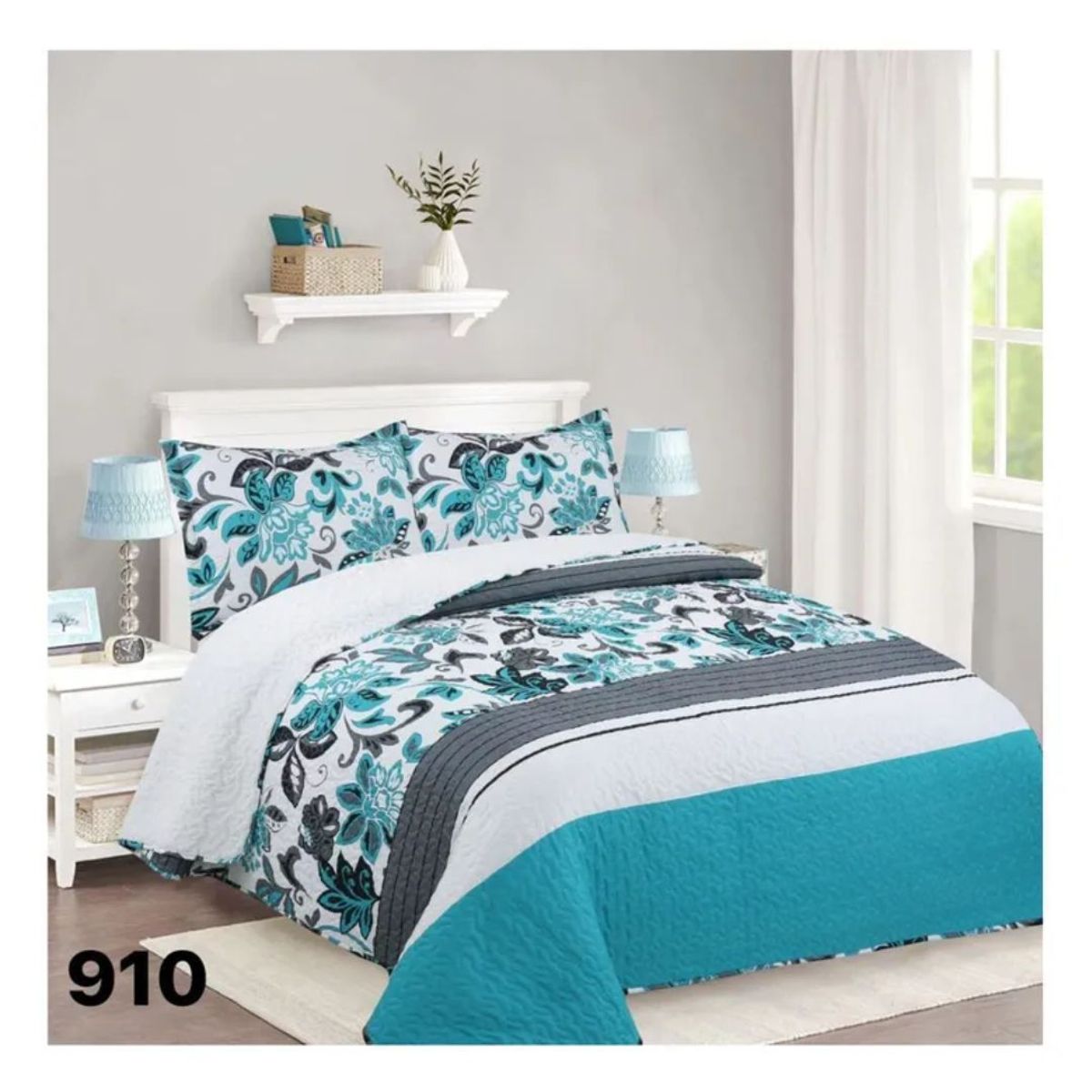 GENERICO - Cubrecama Sherpa King - Turquesa Hojas M910