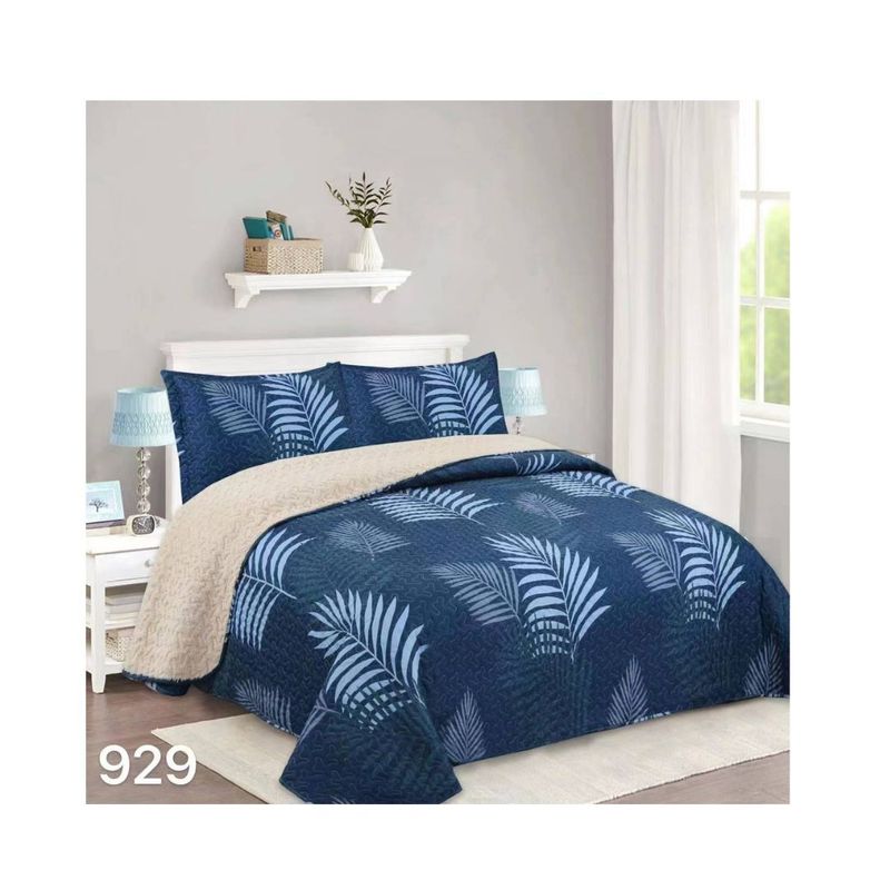 GENERICO - Cubrecama Quilt Sherpa King - Azul Ramas M929