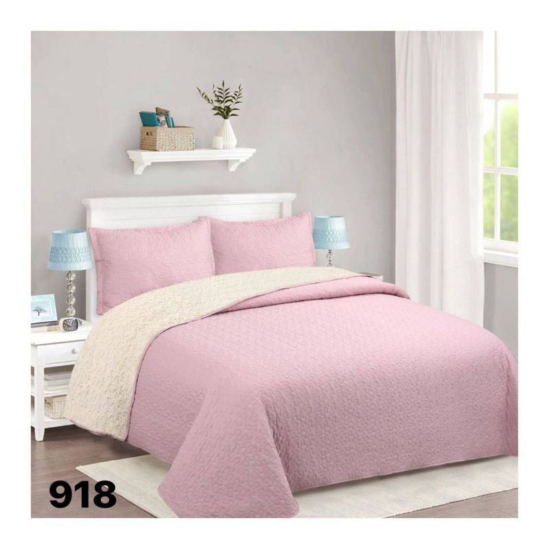 GENERICO - Cubrecama Quilt Sherpa King - Palo Rosa M918