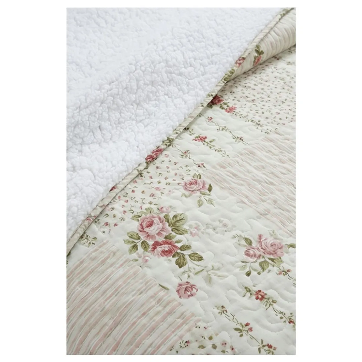 GENERICO - Cubrecama Sherpa King - Beige Cuadrille Hojas M901