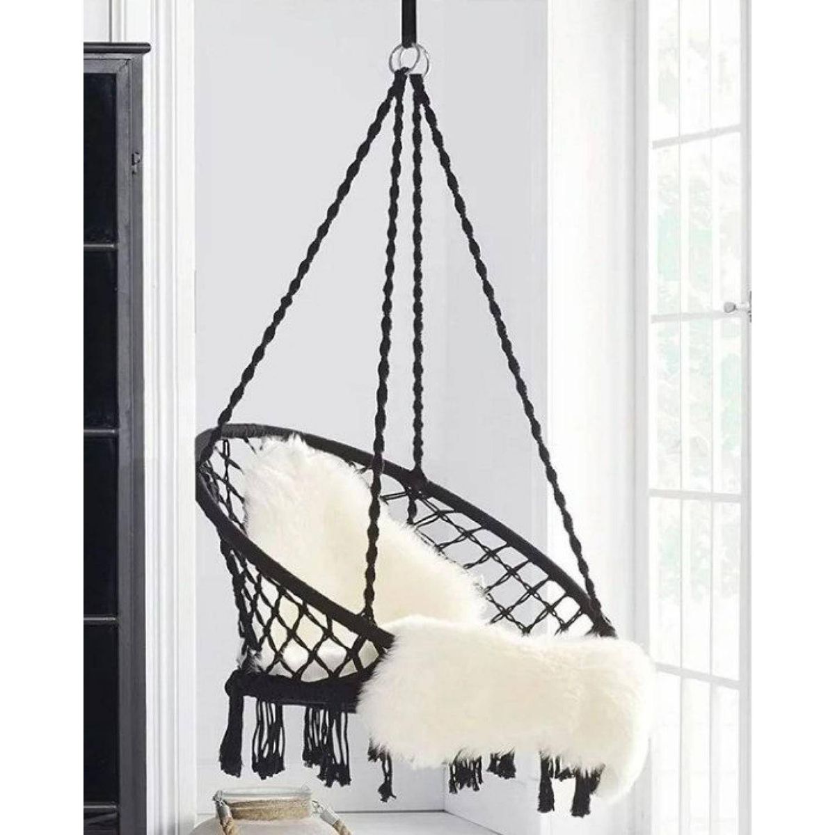 GENERICO - Silla Hamaca Colgante Tejida Negra Macrame