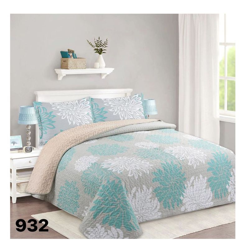 GENERICO - Cubrecama Quilt Sherpa King - Gris Mandala Hojas M932