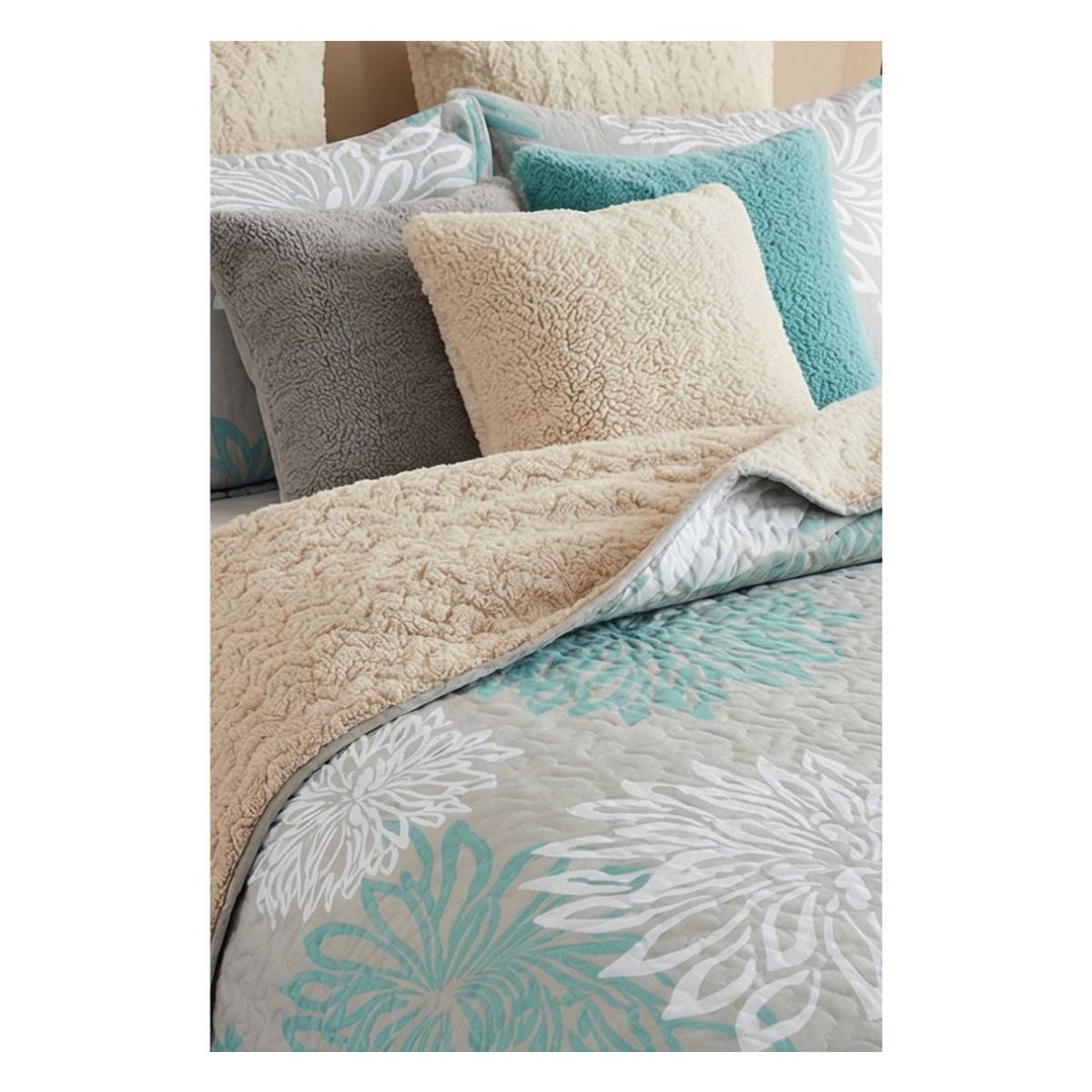 GENERICO - Cubrecama Sherpa King - Gris Mandala Hojas M932