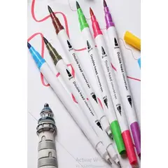 GENERICO - Marcador Doble Punta Tipo Pincel Y Tiralíneas 12 Colores