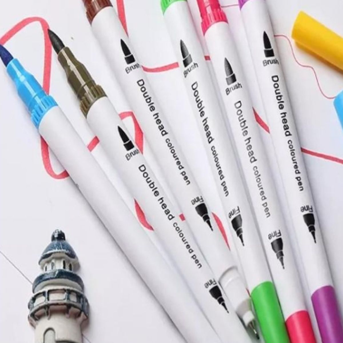 GENERICO - Marcador Doble Punta Tipo Pincel Y Tiralíneas 24 Colores