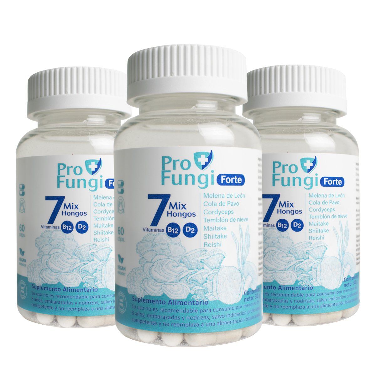 BIO SWISS LAB - PRO FUNGI FORTE (MIX  7 HONGOS FUNCIONALES + VIT D2 Y B12) 60 CAPS X 3.