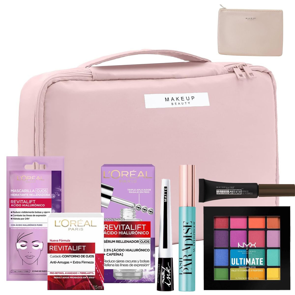 MAYBELLINE - Set De Maquillaje y Antiarrugas Ojos  Cosmetiquero De Viaje.