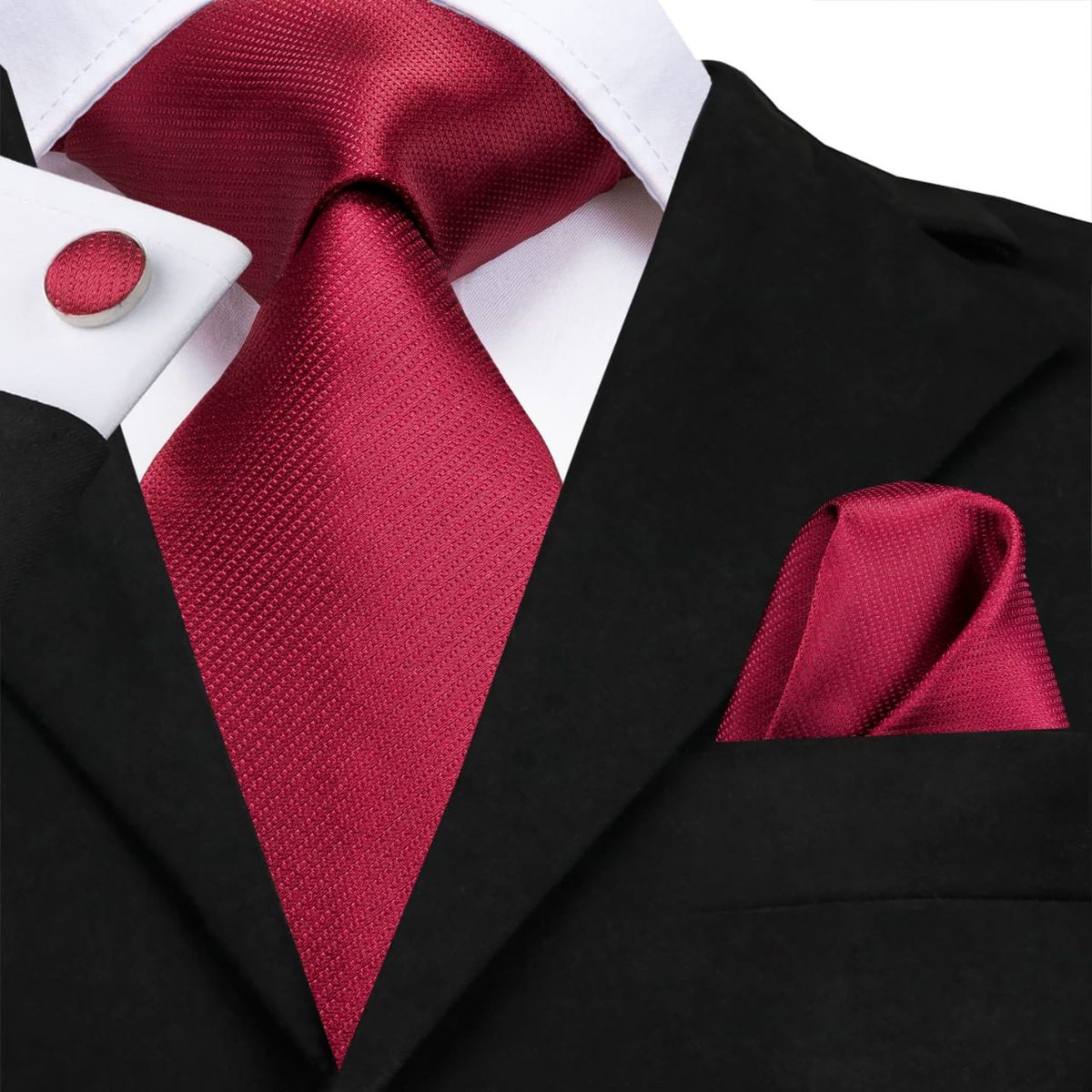 L LUXHER - Set corbata pañuelo y colleras de seda lujo Hi-tie mod Liso
