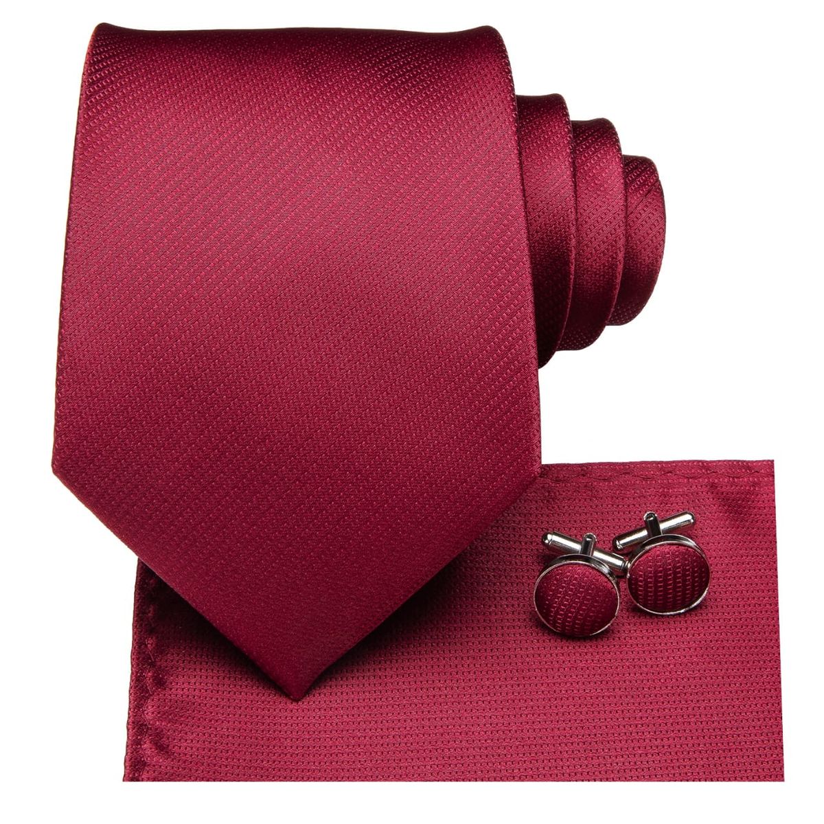 L LUXHER - Set corbata pañuelo y colleras de seda lujo Hi-tie mod Liso