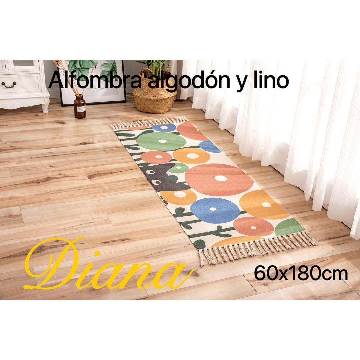 GENERICO - ALFOMBRA RECTANGULAR DE ALGODÓN Y LINO 60X180