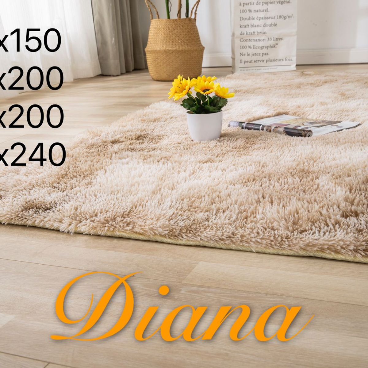 GENERICO - ALFOMBRA RECTANGULAR PELUDA 200 cm X 240 cm NEGRA