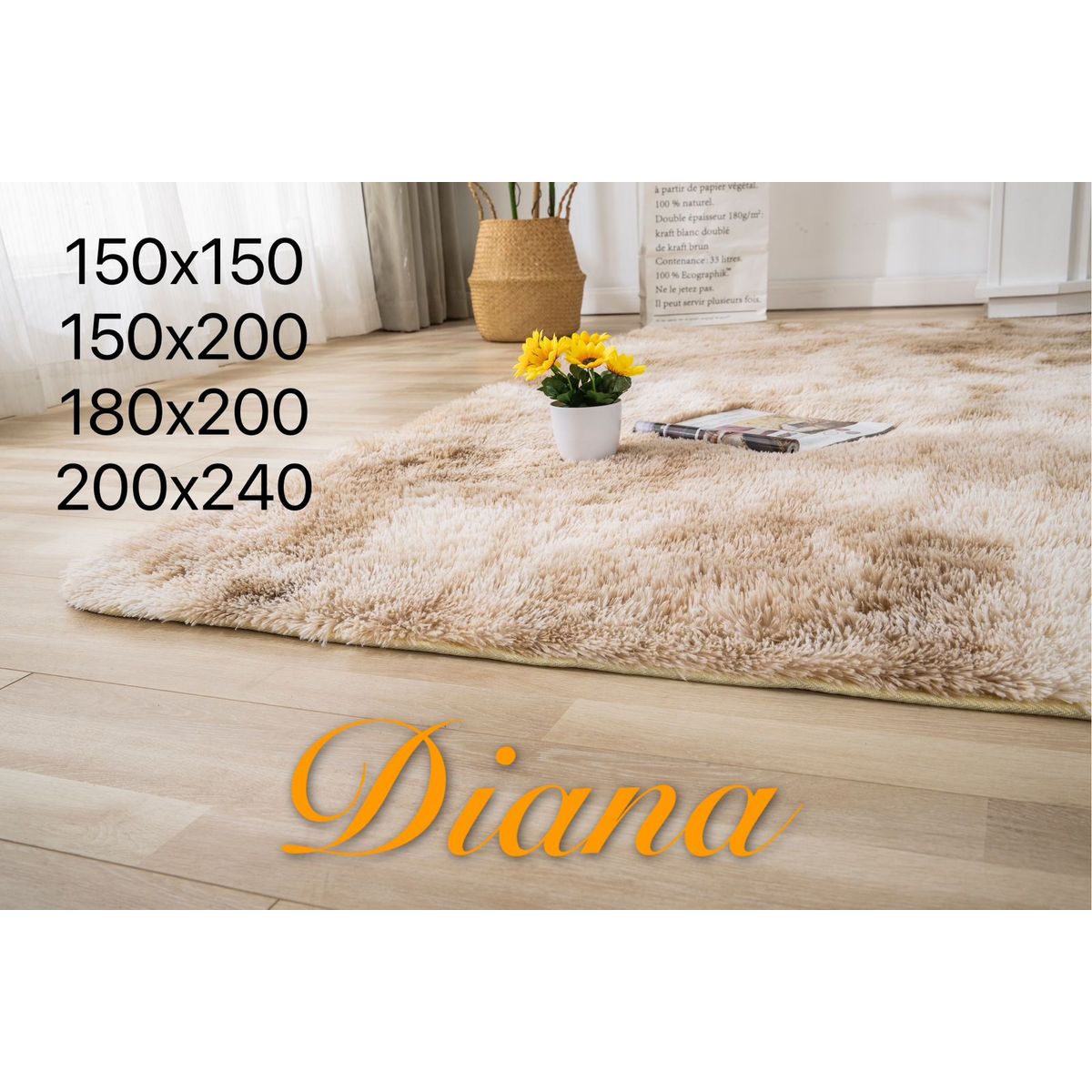 GENERICO - ALFOMBRA RECTANGULAR PELUDA 200 cm X 240 cm NEGRA