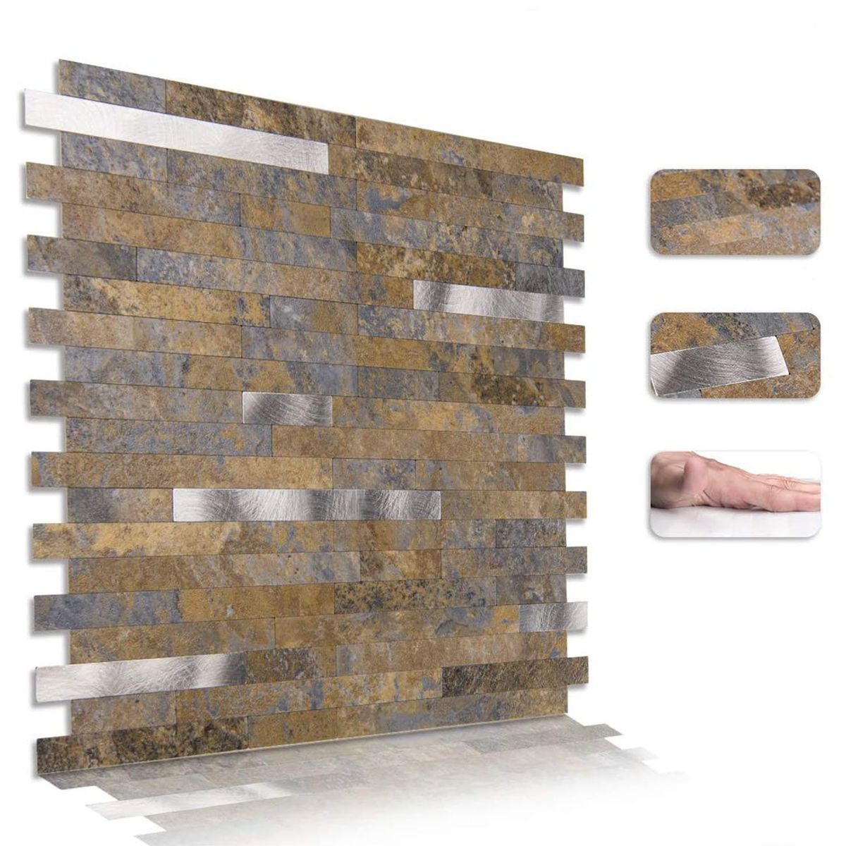 MERCAR RAY - Mosaico autoadhesivo PVC-aluminio 30,6 cm x 29,7 cm Salpicadero
