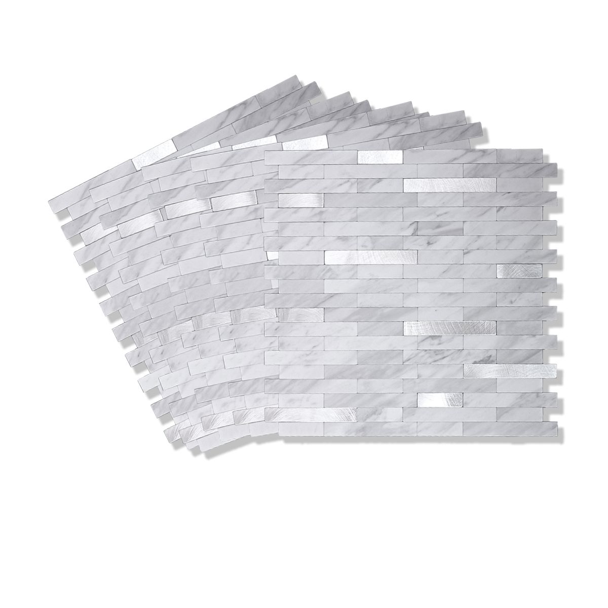 MERCAR RAY - Caja 8 Mosaicos Salpicadero Autoadhesivo PVC Aluminio Mármol Plata 30,6x29,7 cm