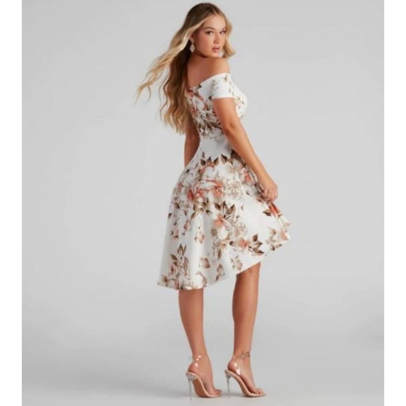 LUNA - Vestido De Fiesta Mujer Floreado Semi Elasticado 2305