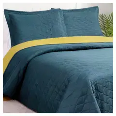 MASEL - Quilt Bicolor 1,5 plazas Petroleo-Amarillo 180x250
