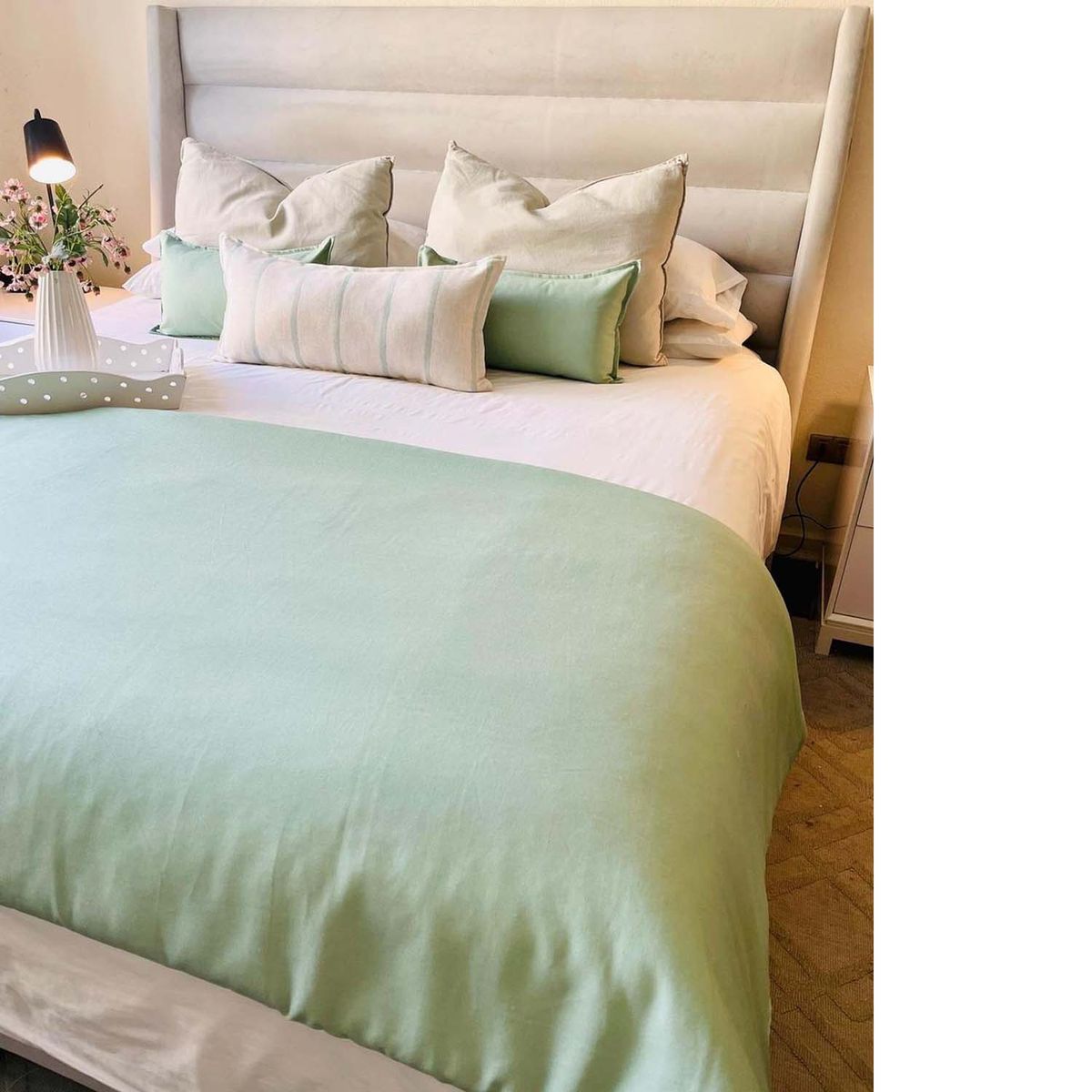 ANTONIA PAZ - Set Piecera Lino Menta 90 X 230 cm +  2 cojines 50 x 30 cm