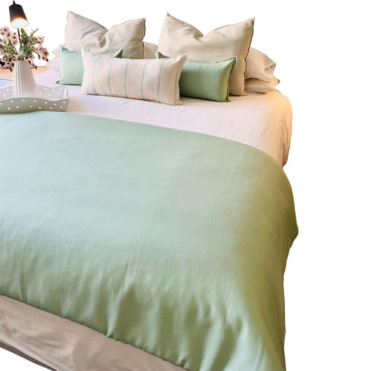 ANTONIA PAZ - Set Piecera Lino Menta 90 X 270 cm +  2 cojines 50 x 30 cm