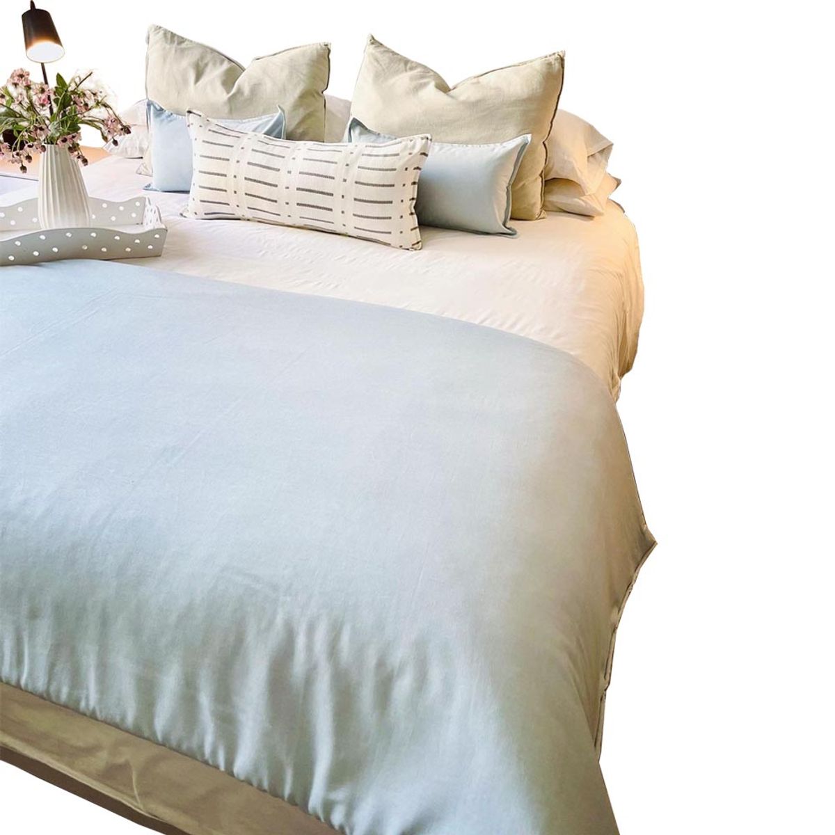 ANTONIA PAZ - Set Piecera Lino Celeste 90 X 230 cm +  2 cojines