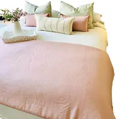 ANTONIA PAZ - Set Piecera Lino Palo Rosa 90 X 230 cm + 2 cojines