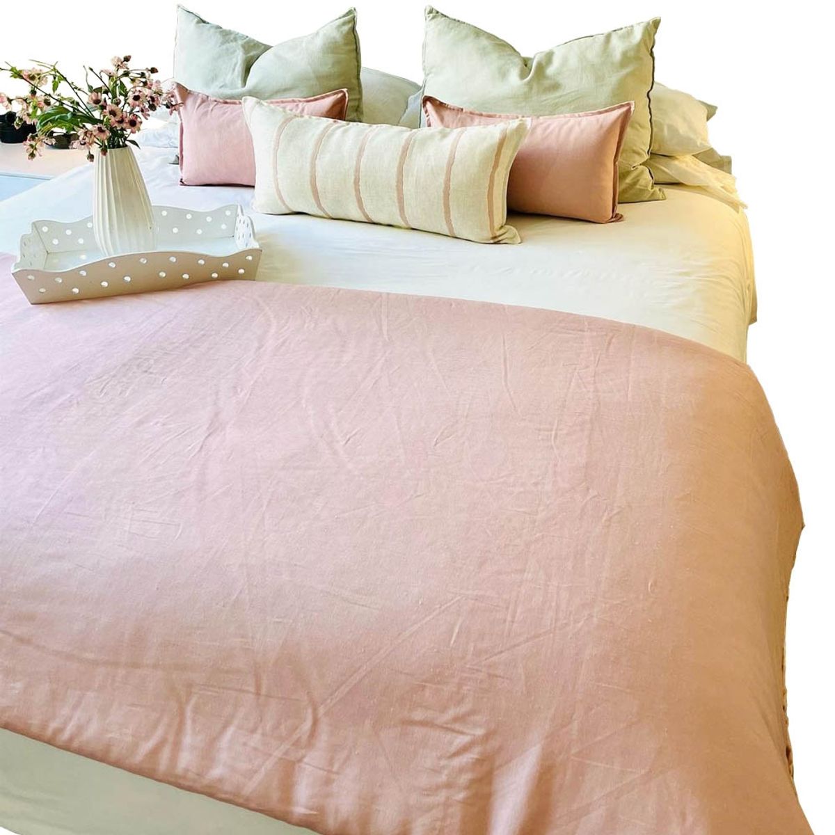 ANTONIA PAZ - Set Piecera Lino Palo Rosa 90 X 270 cm +  2 cojines