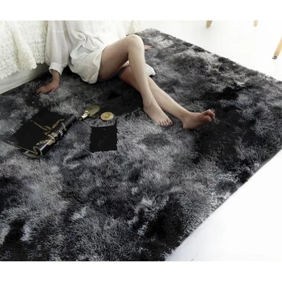 DIANA - ALFOMBRA NEGRO   JASPEADO PELUDITA 200x240 cm SUAVE ANTIDESLIZANTE