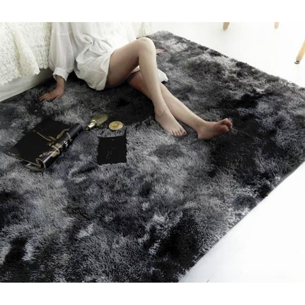 DIANA - ALFOMBRA NEGRO JASPEADO PELUDITA 180X200 cm SUAVE ANTIDESLIZANTE