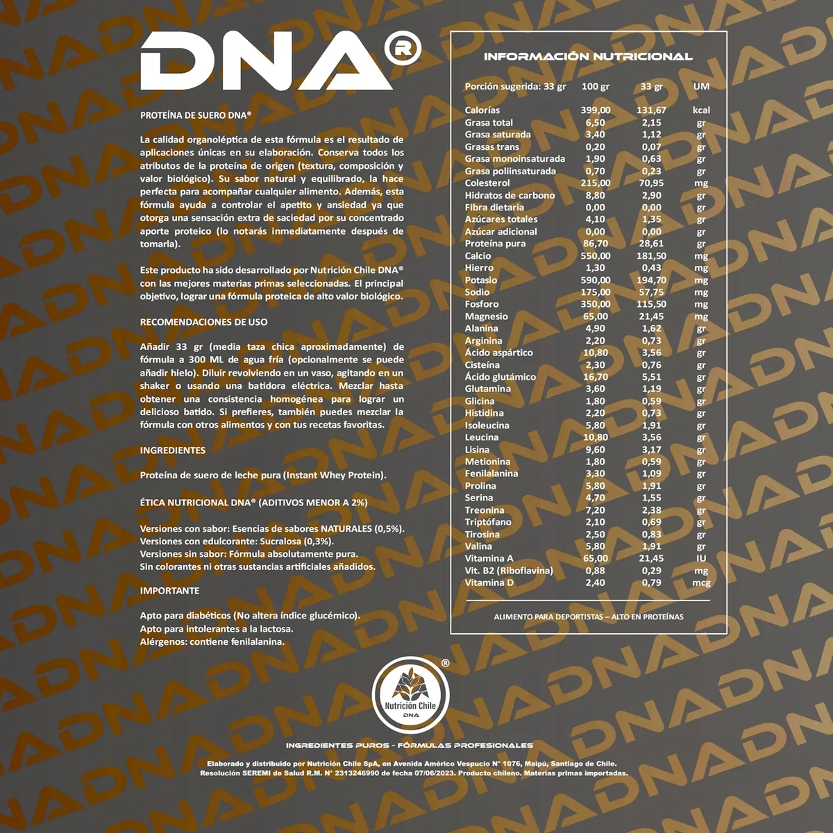 DNA - Proteína Dairy Whey DNA® - ABSOLUTAMENTE PURA - RECARGA - 500GR