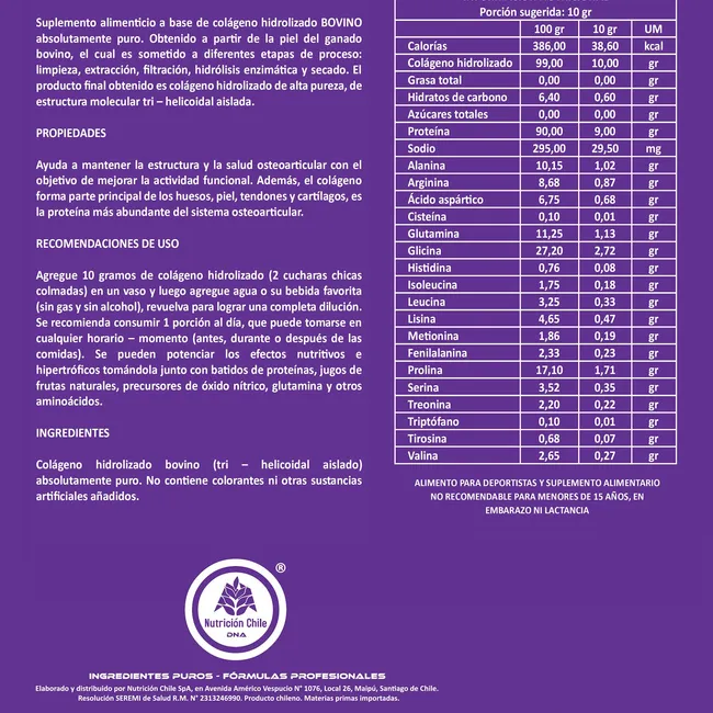 DNA - COLÁGENO DNA® HIDROLIZADO BOVINO - ABSOLUTAMENTE PURO - POTE - 1KG