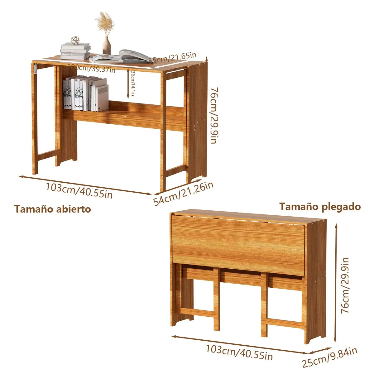 HALMAN - Escritorio Plegable de Bambú-Moderno y con Estante