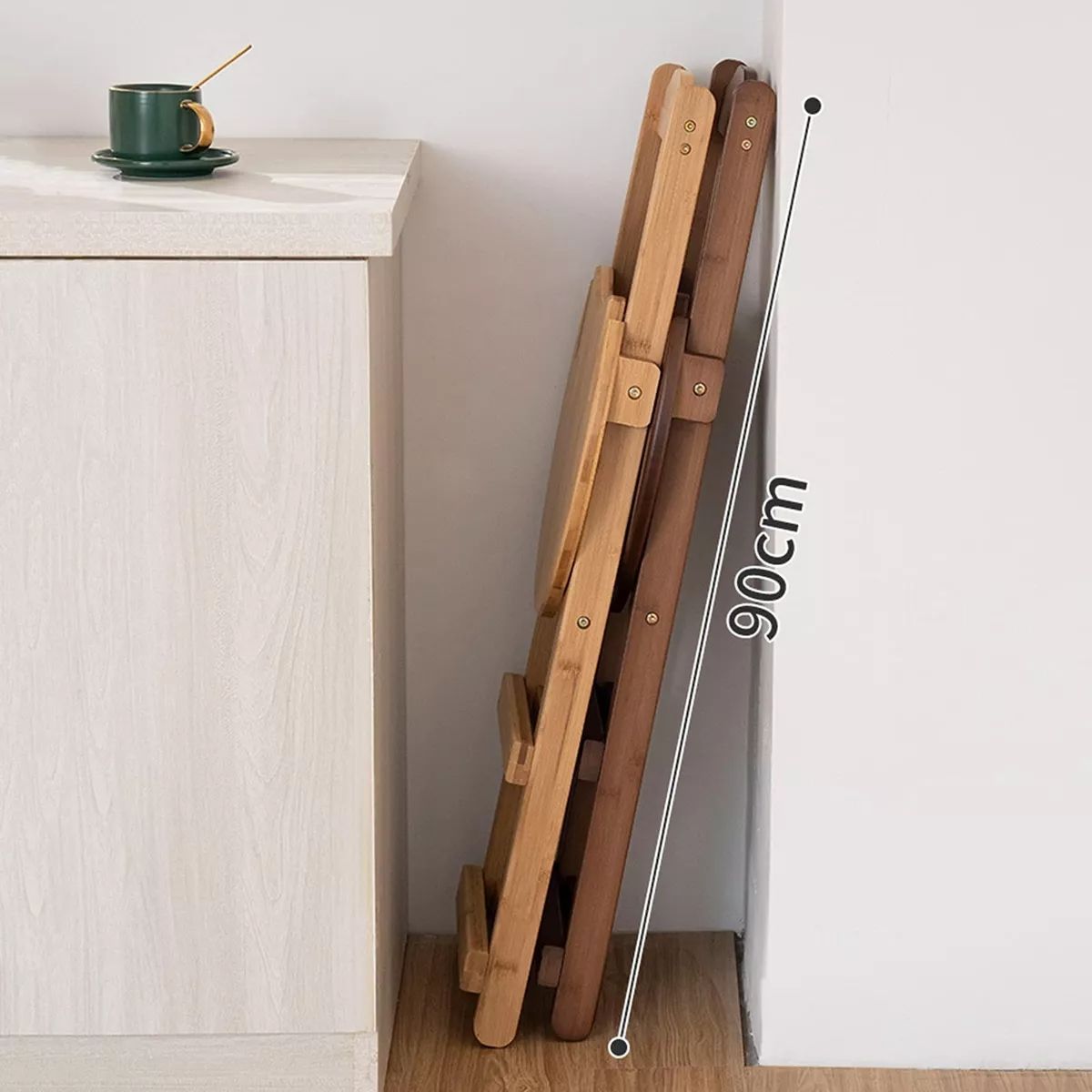 HALMAN - Color Bambú Taburete De Bar Con Respaldo Plegable Y Madera Para Bistro